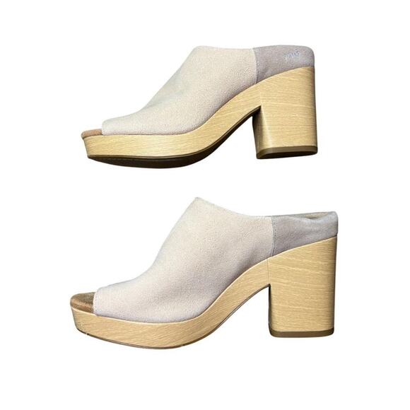 TOMS Women's Florence Sandal, Honey Beige, Peep Toe Platform, Suede, Slip On - Picture 3 of 9